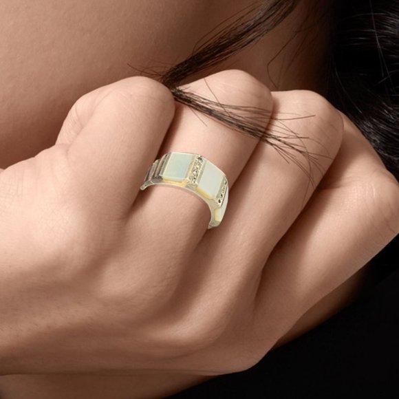 Abalone Shell Trilogy Panel .925 Sterling Silver Vintage Ring - Picture 2 of 11